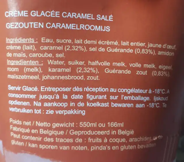 Maurice & fernand caramel salé ingredients label