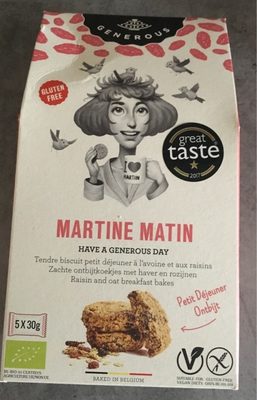 Biscuit petit dejeuner à l'avoine et aux raisins front packaging