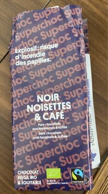 Chocolat noir, noisettes & café front packaging