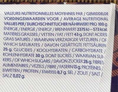 Chocolat noir, noisettes & café nutrition facts table