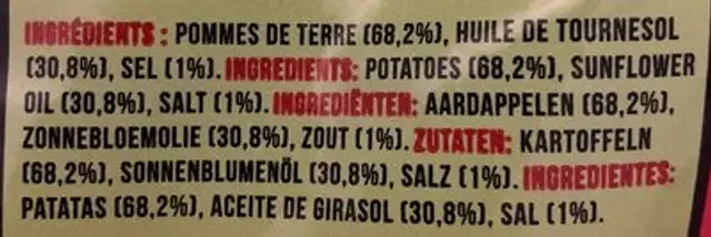 Superbon Kartoffelchips mit Salz ingredients label