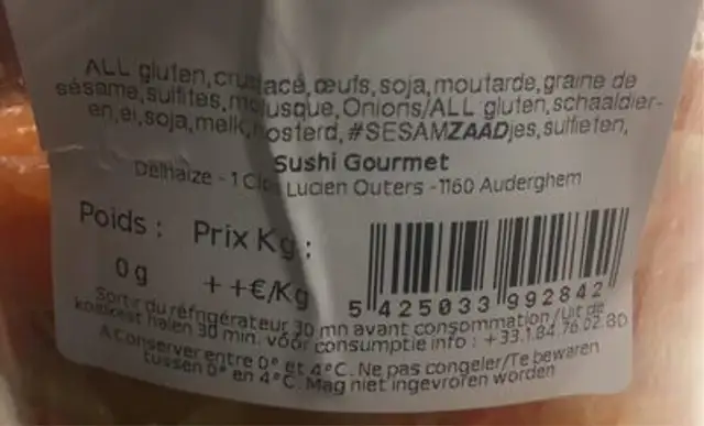 Salade de choux saumon ingredients label