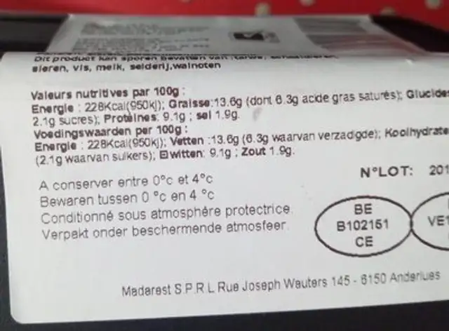 Arancini fromages ingredients label