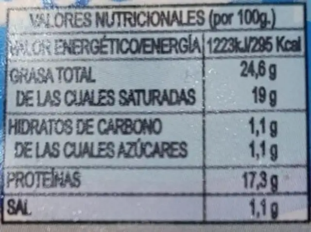 Queso fresco nutrition facts table