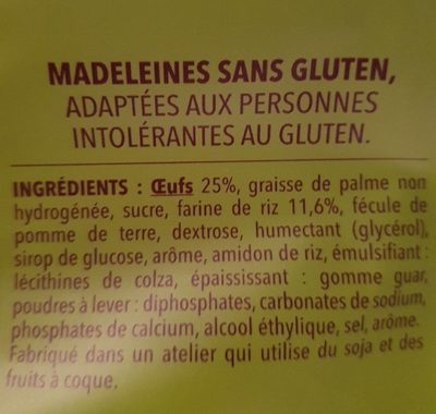 madeleine aux oeufs ingredients label