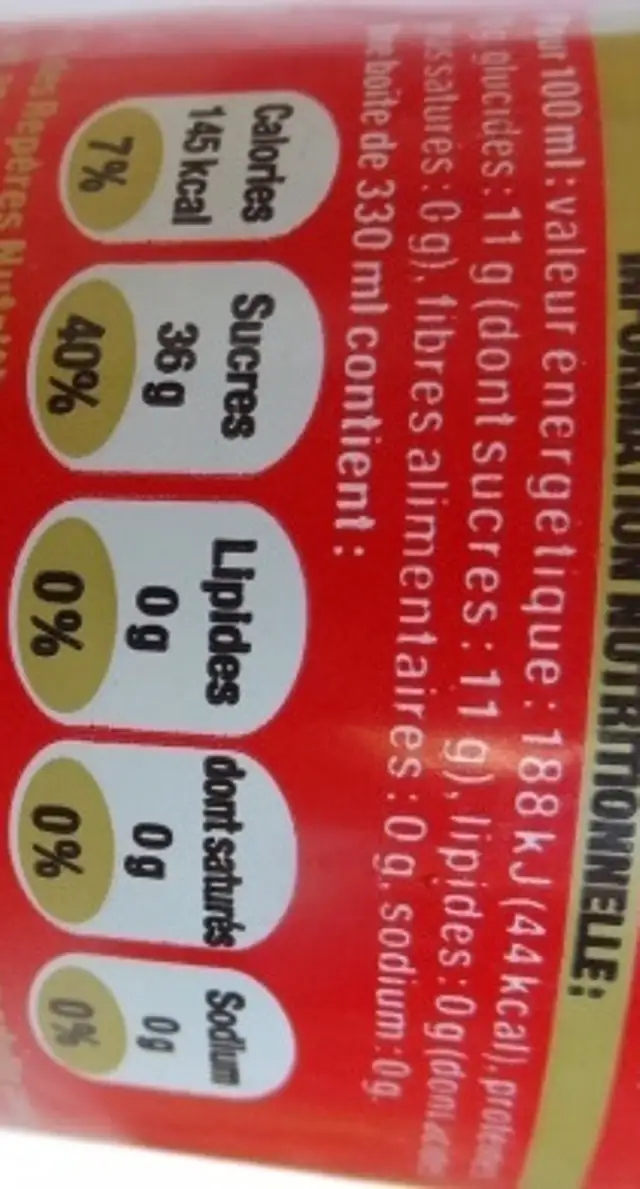 Coca-Cola sans caféine nutrition facts table