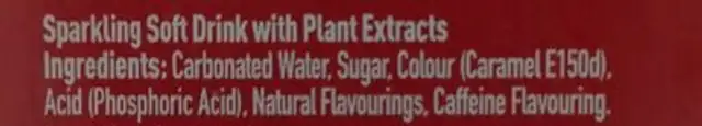 Coca-Cola Original Taste ingredients label