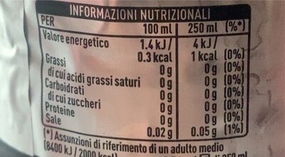 Light Taste Coca cola nutrition facts table