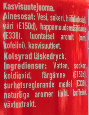 Coca-cola original taste ingredients label