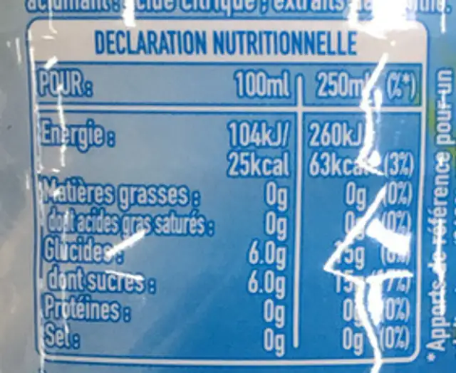 Evasion Orientale saveur Menthe nutrition facts table
