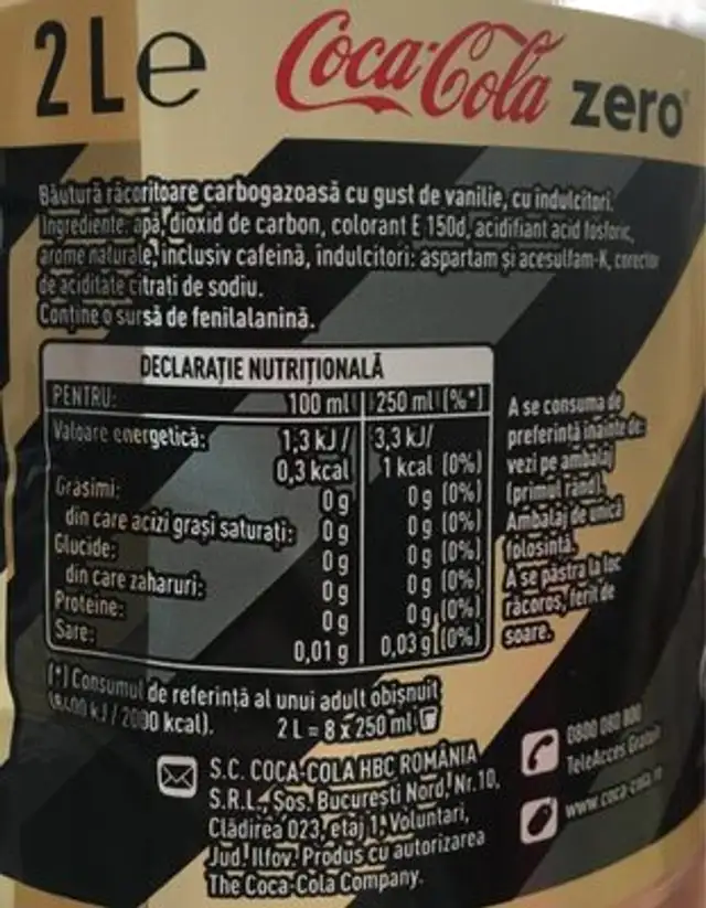 Coca cola sans sucre ingredients label