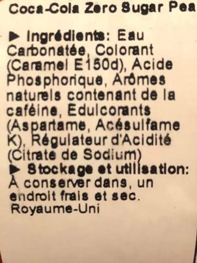 Zero Sugar Peach ingredients label