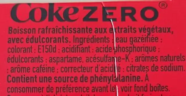 Mini coca cola zero sucres ingredients label