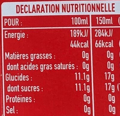 Coca Cola sans caféine nutrition facts table