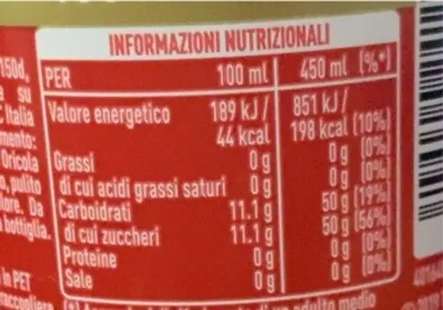 Coca cola senza caffeina nutrition facts table