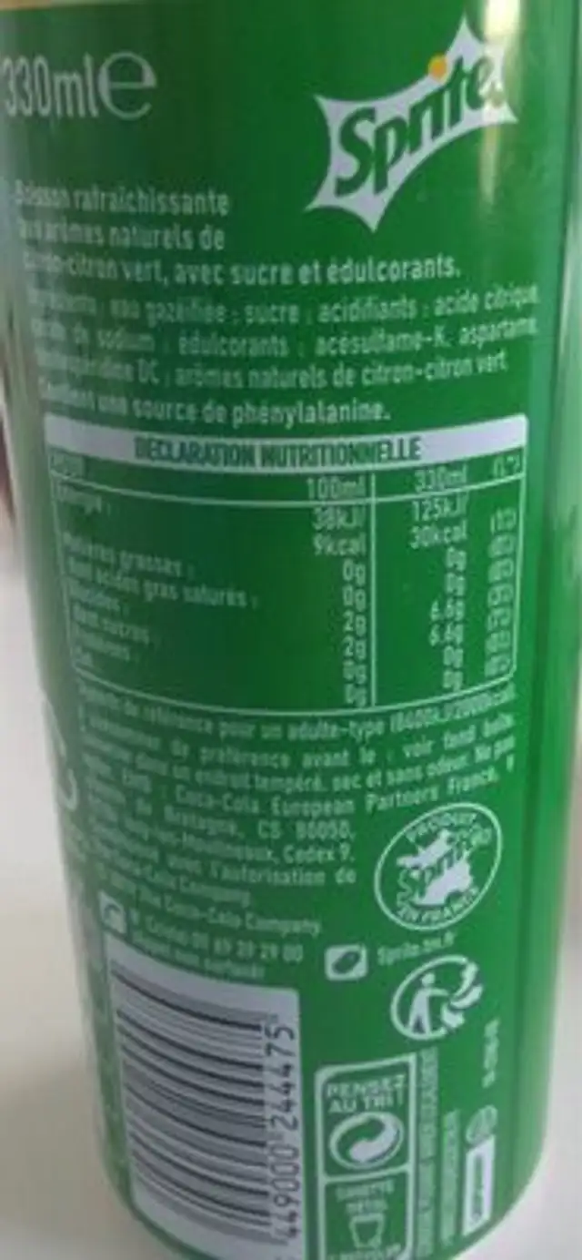 Sprite nutrition facts table