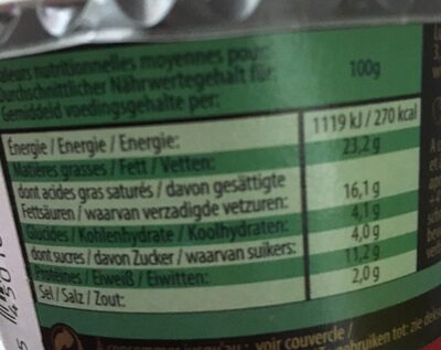 Creme de chapelain nutrition facts table