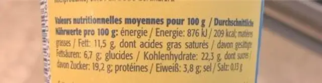 Crème glacée à la vanille nutrition facts table