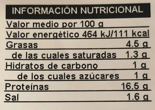 Longaniza fresca de pavo/pollo nutrition facts table