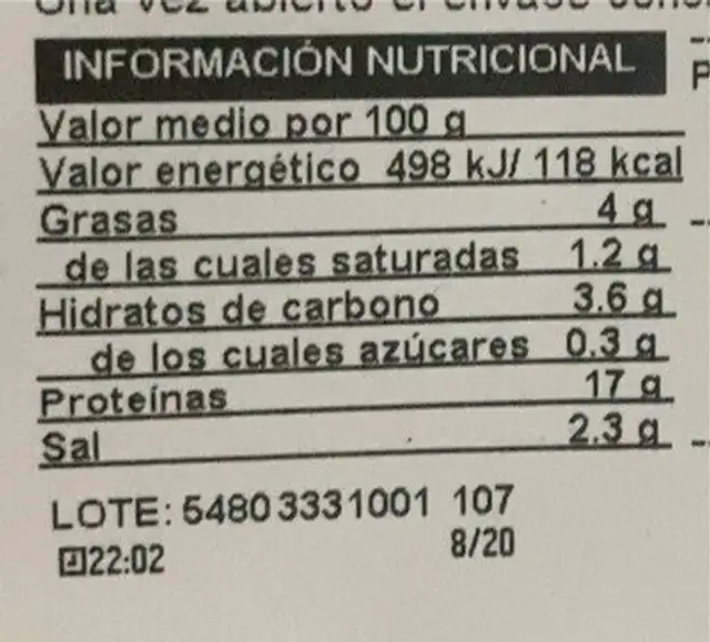 Burguer meat extra nutrition facts table