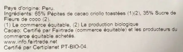 Exotica ! ingredients label