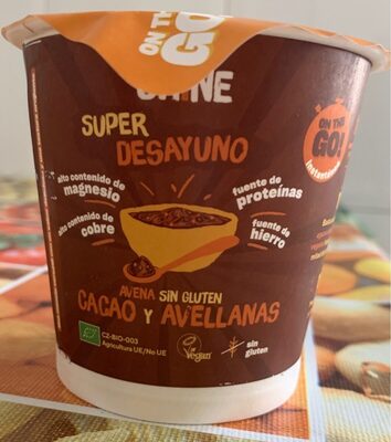 Super desayuno avena sin gluten cacao y avellanas front packaging