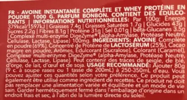 Oatmeal whey protein ingredients label