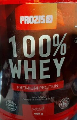100% whey premium protein vanilla front packaging