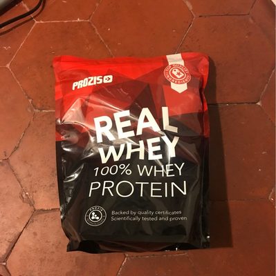 Real whey 100% whey protein front packaging