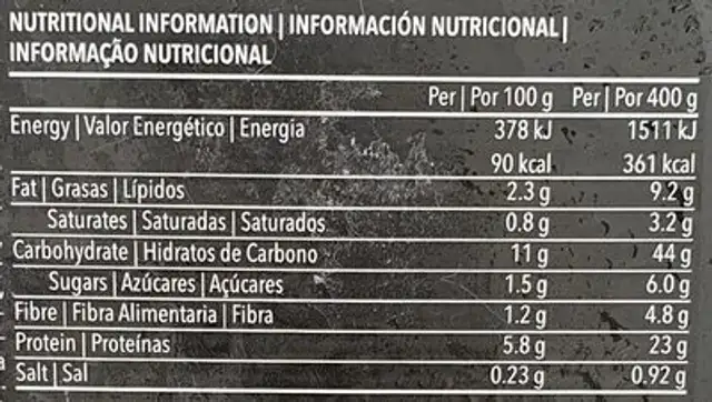Italian Tuna & Cauliflower Bolognese nutrition facts table