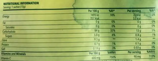 Veggie Gelly- agar agar- sabor mojito nutrition facts table
