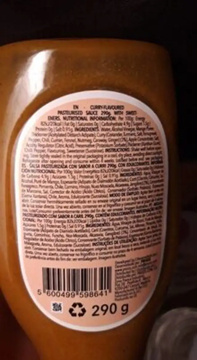 Sauce curry 0% nutrition facts table