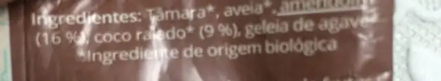 Bola Energética Côco Amendoim ingredients label