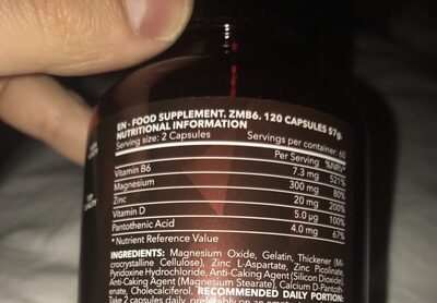 ZMB6 : Zinc + Magnesium + Vitamines B6 - 120caps