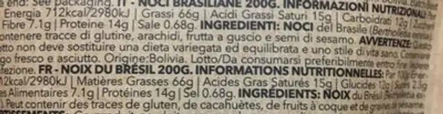 Noix du Brazil nuts ingredients label