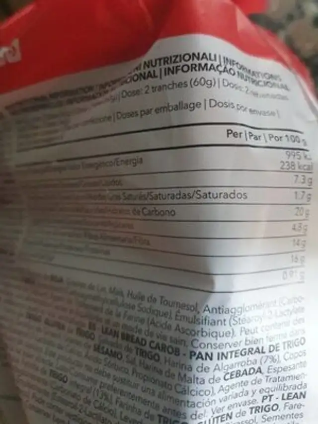 Lean Bread nutrition facts table