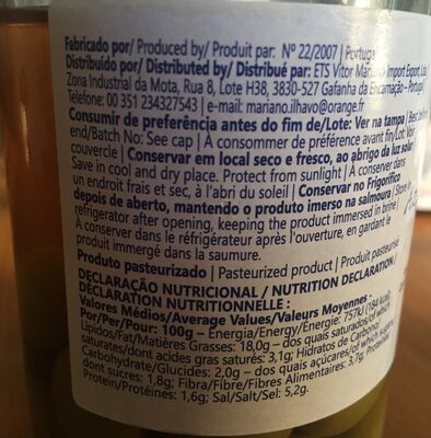olive vert ingredients label