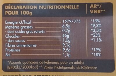 Mélange instantané pain bio complet nutrition facts table