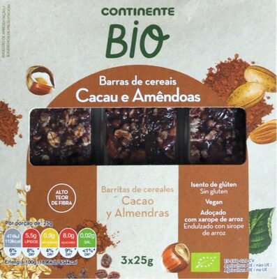 Barras de Cereais Cacau e Amêndoas front packaging