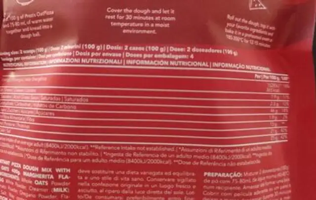 OAT PIZZA nutrition facts table