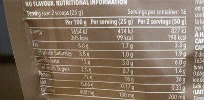 Protein Cappuccino Extra Caffeine nutrition facts table