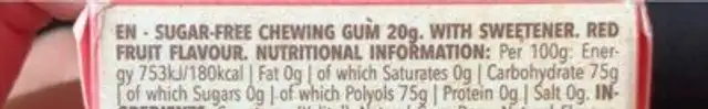 Natural gum nutrition facts table