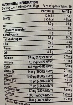 Nutritional Yeast nutrition facts table