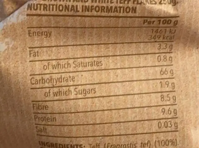 teff flakes nutrition facts table