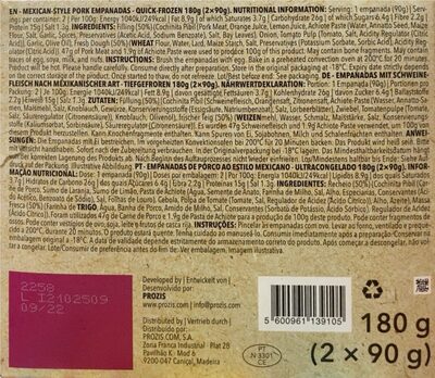 Empanadilla argentina cochinita pibil nutrition facts table