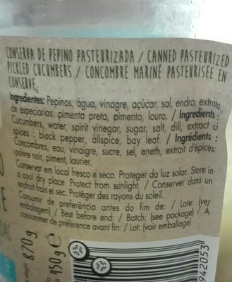 Pepinillos en vinagre ingredients label