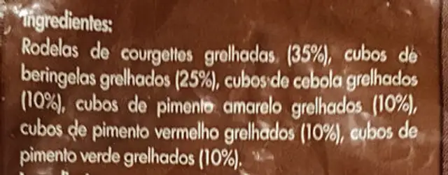 Vegetais Grelhados ingredients label