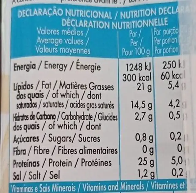 Queijo Mozzarella Palitos de Queijo nutrition facts table