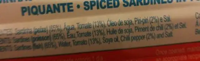 Sardine à la sauce tomate et huile piquante ingredients label