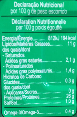 Atum Selvagem Posta em azeite nutrition facts table